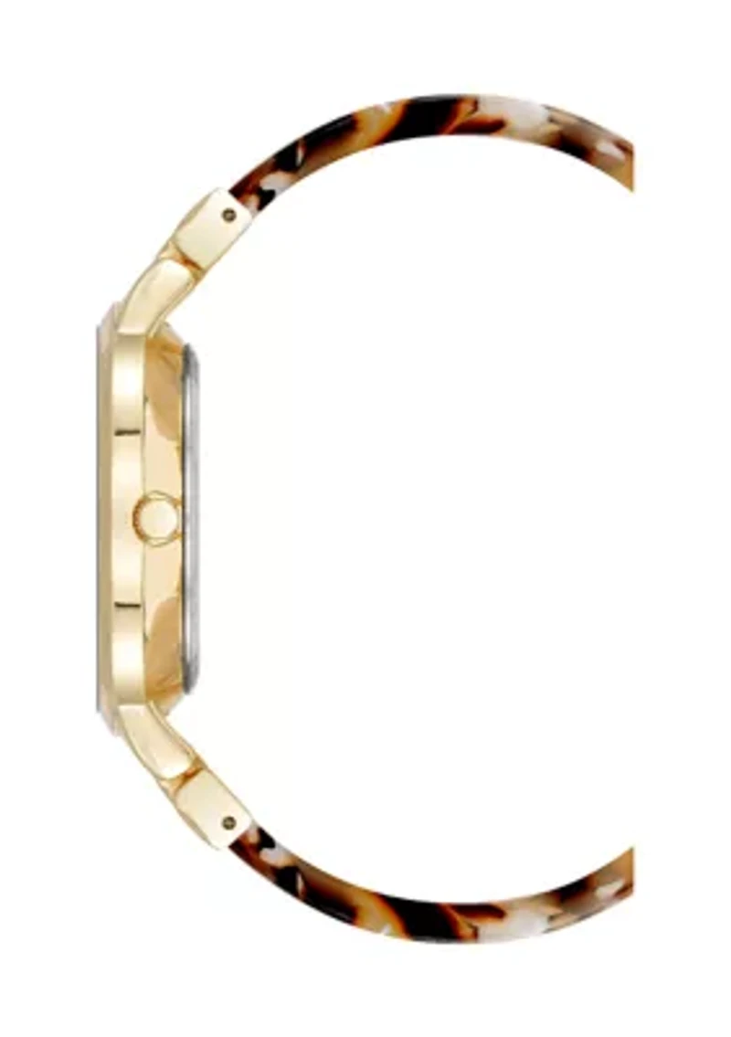 Quartz Boyfriend Acetate and Gold Tone Alloy Metal Bangle Watch
