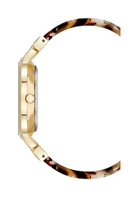 Quartz Boyfriend Acetate and Gold Tone Alloy Metal Bangle Watch