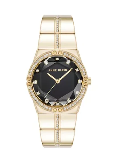 Quartz Faceted Crystal Bezel Gold-Tone Alloy Metal Watch
