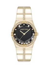 Quartz Faceted Crystal Bezel Gold-Tone Alloy Metal Watch