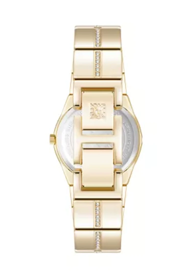 Quartz Faceted Crystal Bezel Gold-Tone Alloy Metal Watch