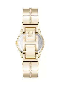 Quartz Faceted Crystal Bezel Gold-Tone Alloy Metal Watch