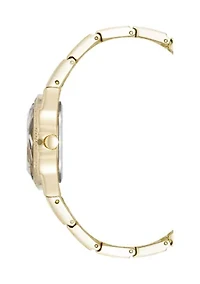 Quartz Faceted Crystal Bezel Gold-Tone Alloy Metal Watch