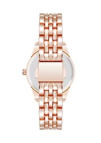 Quartz Round Burgundy Coin Edge Rose Gold Tone Alloy Metal Watch