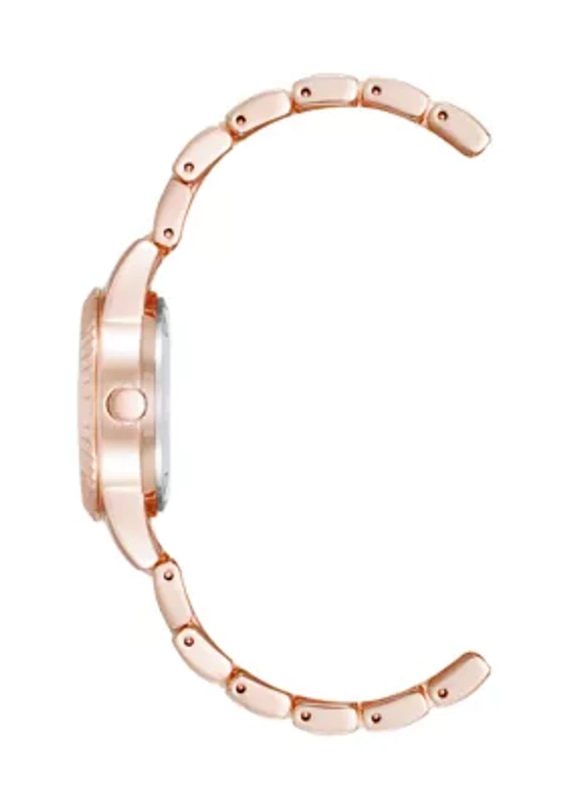 Quartz Round Burgundy Coin Edge Rose Gold Tone Alloy Metal Watch