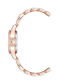 Quartz Round Burgundy Coin Edge Rose Gold Tone Alloy Metal Watch