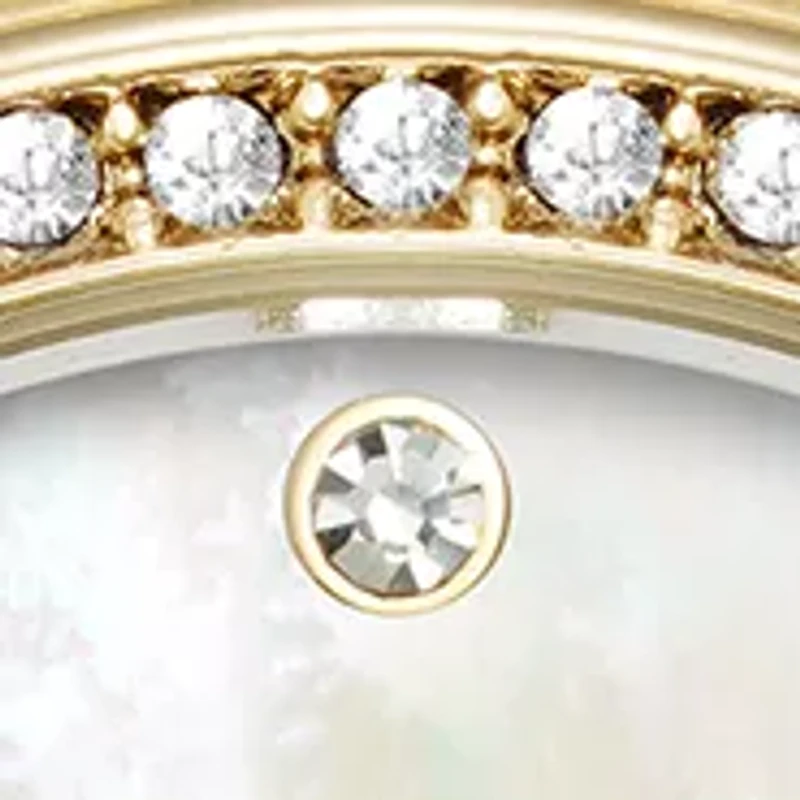 Quartz Crystal Embellished Gold-Tone Alloy Metal Bracelet Watch, 26 Millimeter
