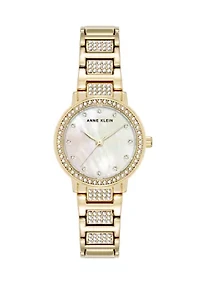 Quartz Crystal Embellished Gold-Tone Alloy Metal Bracelet Watch, 26 Millimeter