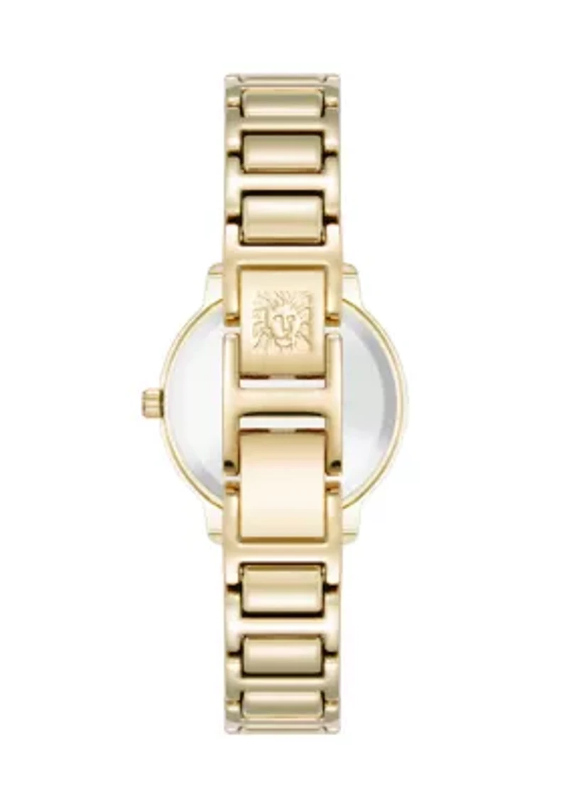 Quartz Crystal Embellished Gold-Tone Alloy Metal Bracelet Watch, 26 Millimeter