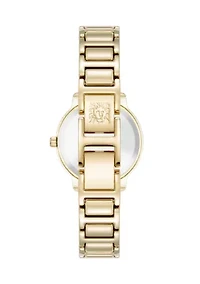 Quartz Crystal Embellished Gold-Tone Alloy Metal Bracelet Watch, 26 Millimeter