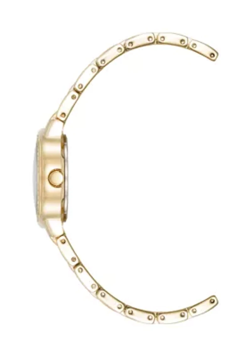 Quartz Crystal Embellished Gold-Tone Alloy Metal Bracelet Watch, 26 Millimeter