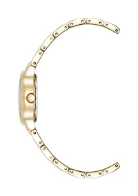 Quartz Crystal Embellished Gold-Tone Alloy Metal Bracelet Watch, 26 Millimeter