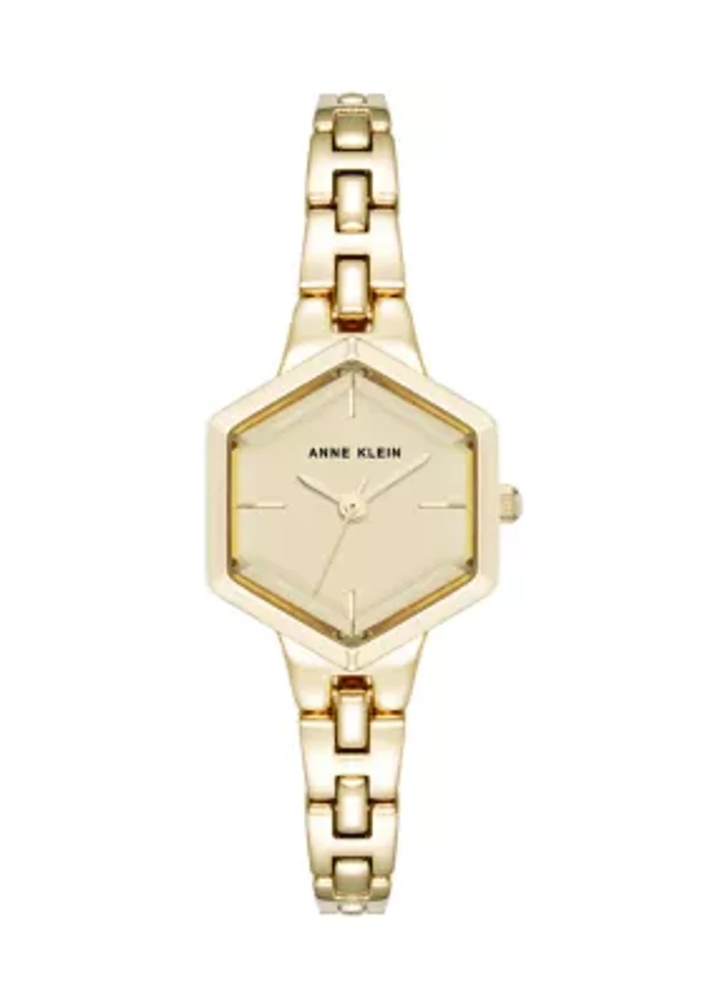 Quartz Petite Hexagonal Gold-Tone Alloy Metal Bracelet Watch