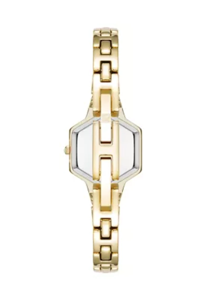 Quartz Petite Hexagonal Gold-Tone Alloy Metal Bracelet Watch