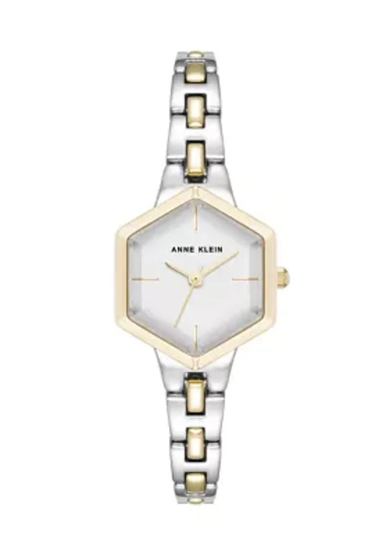 Quartz Petite Hexagonal Two-Tone Alloy Metal Bracelet Watch