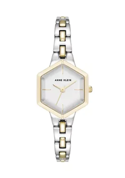 Quartz Petite Hexagonal Two-Tone Alloy Metal Bracelet Watch