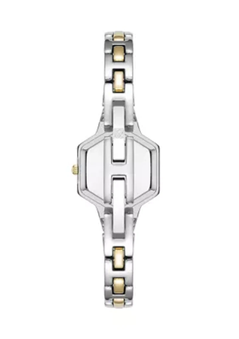 Quartz Petite Hexagonal Two-Tone Alloy Metal Bracelet Watch