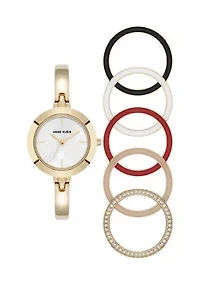 Quartz Interchangeable Bezel Gold-Tone Alloy Metal Watch Set