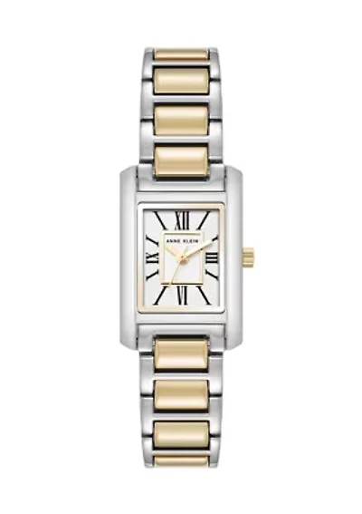 Quartz Classic Rectangular Roman Numeral Two-Tone Alloy Metal Watch