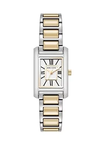 Quartz Classic Rectangular Roman Numeral Two-Tone Alloy Metal Watch