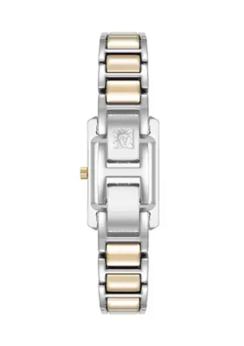 Quartz Classic Rectangular Roman Numeral Two-Tone Alloy Metal Watch
