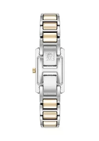 Quartz Classic Rectangular Roman Numeral Two-Tone Alloy Metal Watch