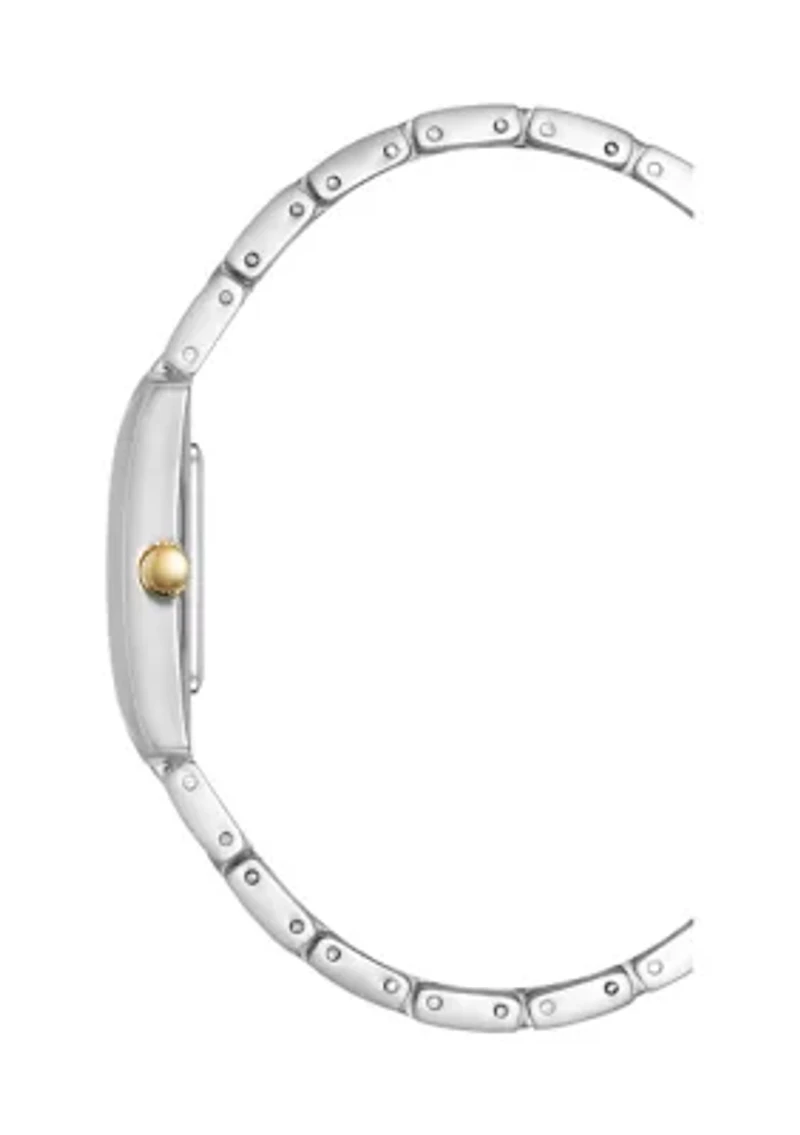Quartz Classic Rectangular Roman Numeral Two-Tone Alloy Metal Watch