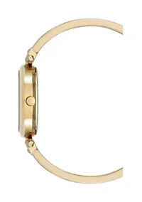 Quartz Black Oval Diamond Accented Gold-Tone Alloy Metal Bangle Watch