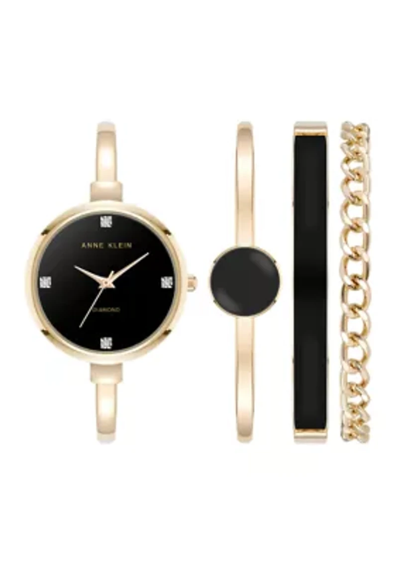 Black Gold Tone Watch and Bracelet Set