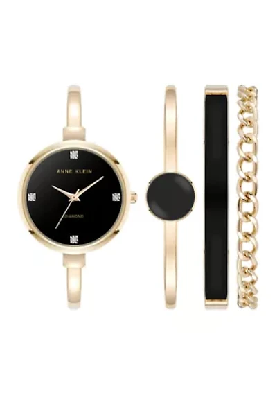 Black Gold Tone Watch and Bracelet Set