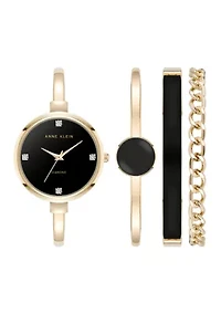Black Gold Tone Watch and Bracelet Set