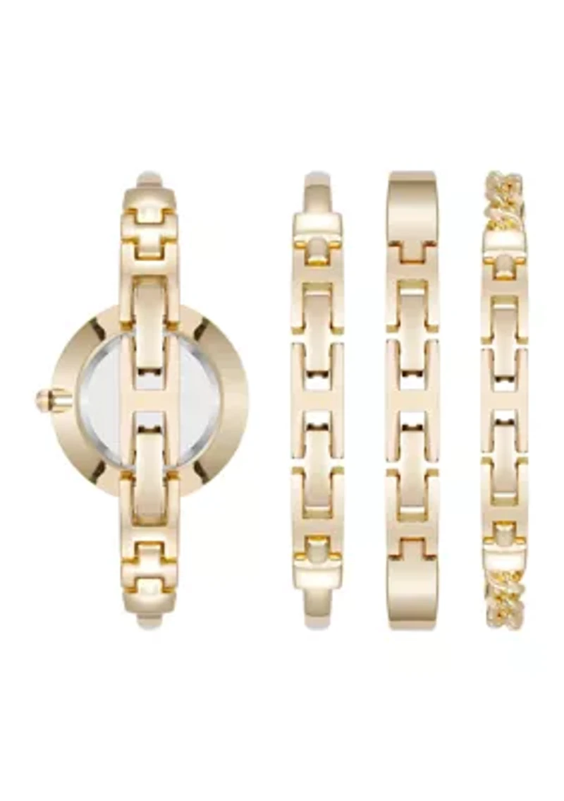 Black Gold Tone Watch and Bracelet Set