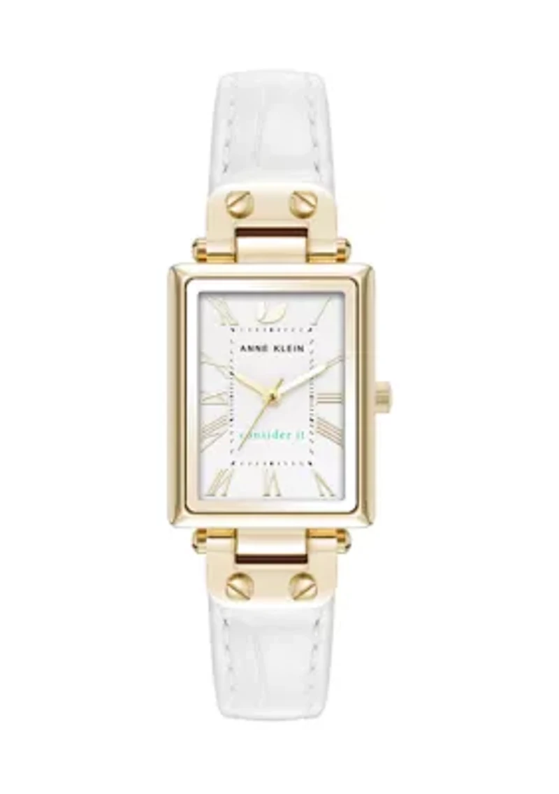 White Leather Gold Tone Watch