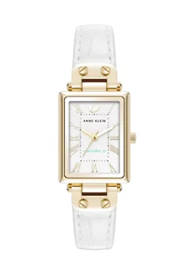 White Leather Gold Tone Watch