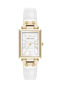 White Leather Gold Tone Watch