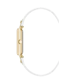 White Leather Gold Tone Watch