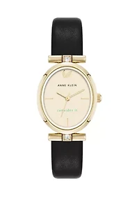 Black Leather Gold Tone Analog Watch