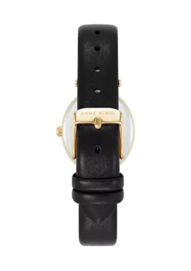 Black Leather Gold Tone Analog Watch
