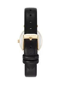 Black Leather Gold Tone Analog Watch