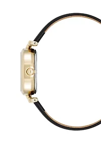 Black Leather Gold Tone Analog Watch