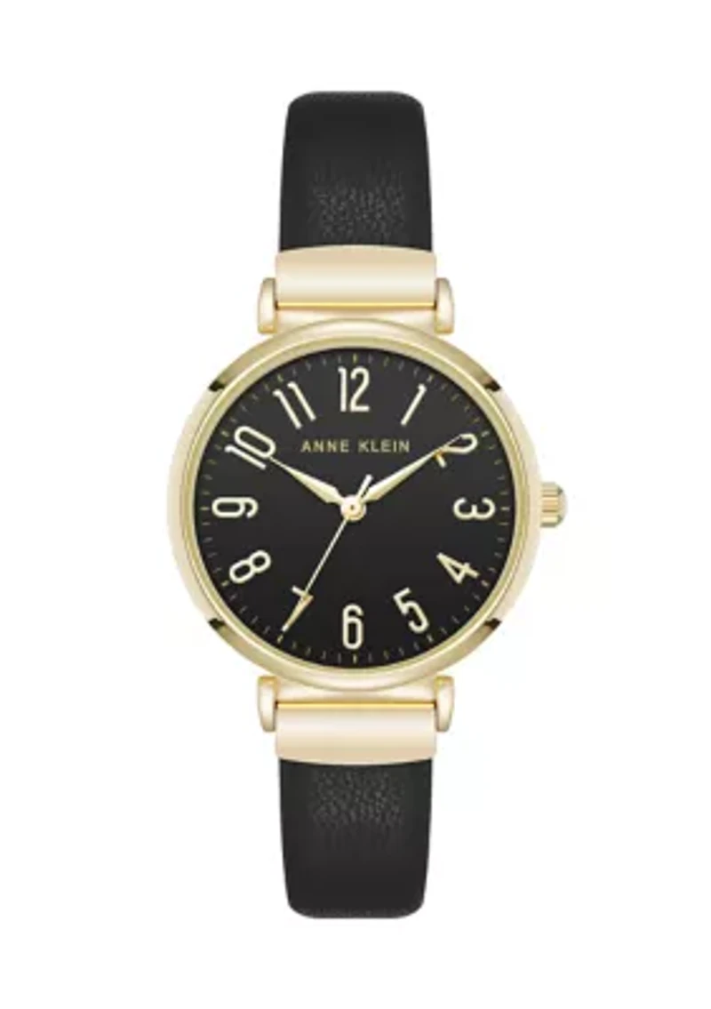Quartz Round Easy To Read Faux Leather and Gold Tone Alloy Metal Watch