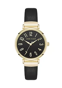 Quartz Round Easy To Read Faux Leather and Gold Tone Alloy Metal Watch