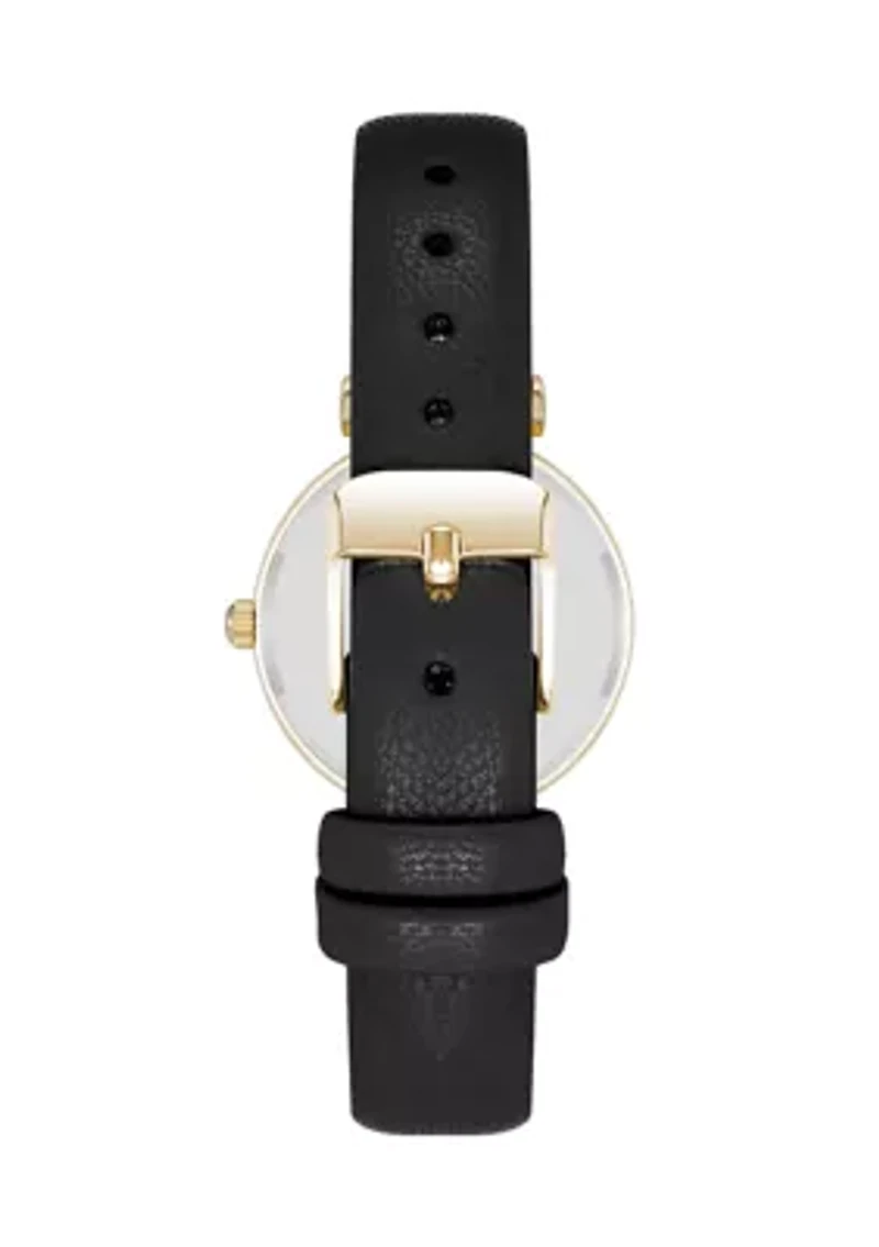 Quartz Round Easy To Read Faux Leather and Gold Tone Alloy Metal Watch