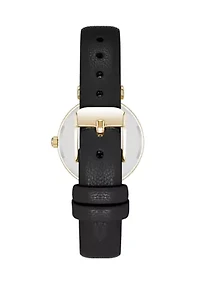Quartz Round Easy To Read Faux Leather and Gold Tone Alloy Metal Watch