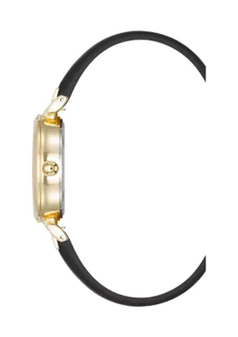 Quartz Round Easy To Read Faux Leather and Gold Tone Alloy Metal Watch
