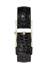 Quartz Rectangular Roman Numeral Black Faux Leather and Gold Tone Alloy Metal Watch