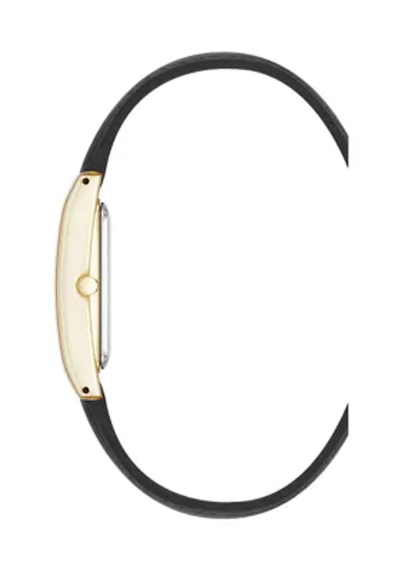 Quartz Rectangular Roman Numeral Black Faux Leather and Gold Tone Alloy Metal Watch