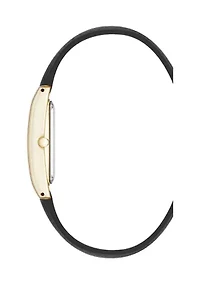 Quartz Rectangular Roman Numeral Black Faux Leather and Gold Tone Alloy Metal Watch