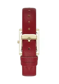 Quartz Rectangular Red Faux Leather and Gold Tone Alloy Metal Watch