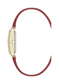 Quartz Rectangular Red Faux Leather and Gold Tone Alloy Metal Watch